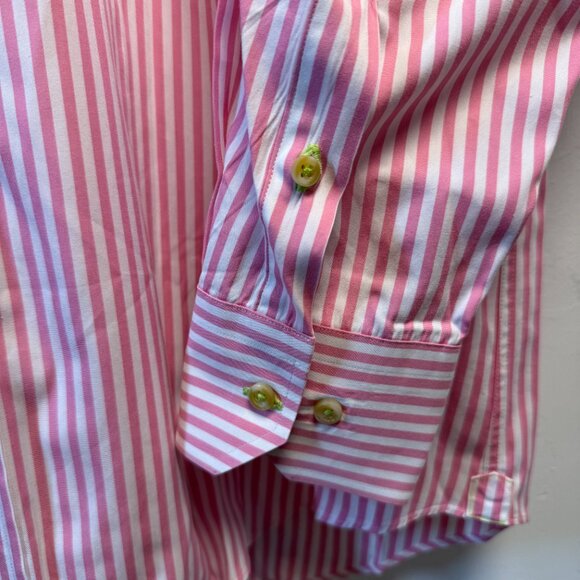 David Donahue Luxury Pink Stripe Cotton Shirt, Size M, Classic Fit - Picture 3 of 12
